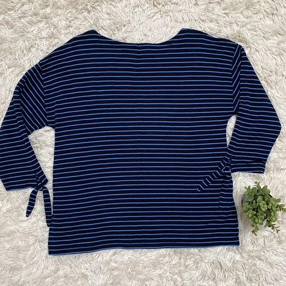 Loft 3/4 Tie Sleeve Stripe Top 💗 Navy & Blue - Picture 6 of 14